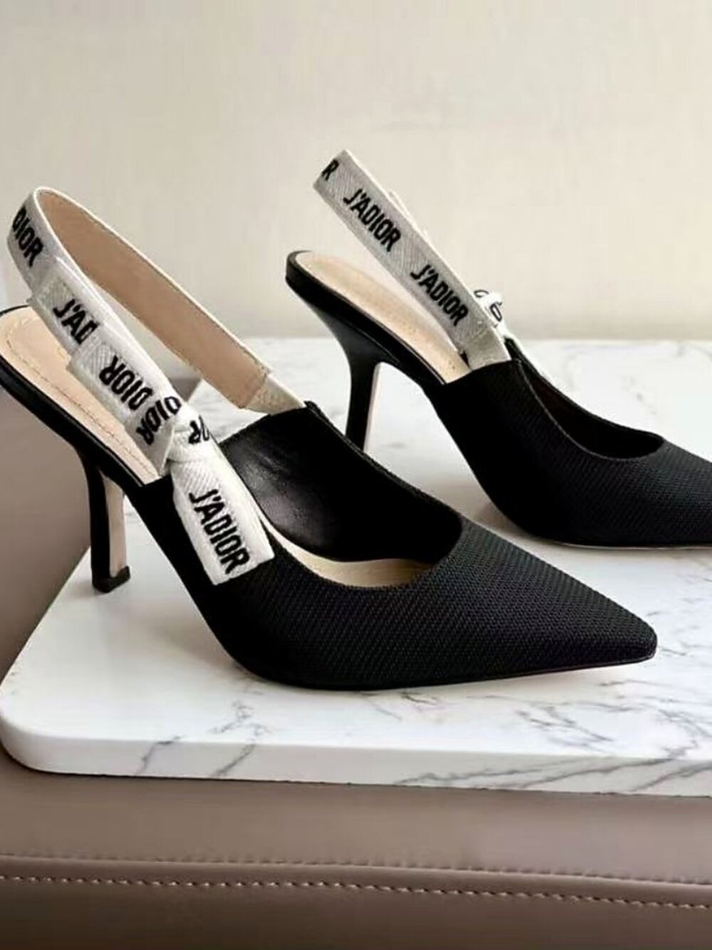 Dior J'ADIOR Black Technical Fabric Slingback Pointed Toe Heels